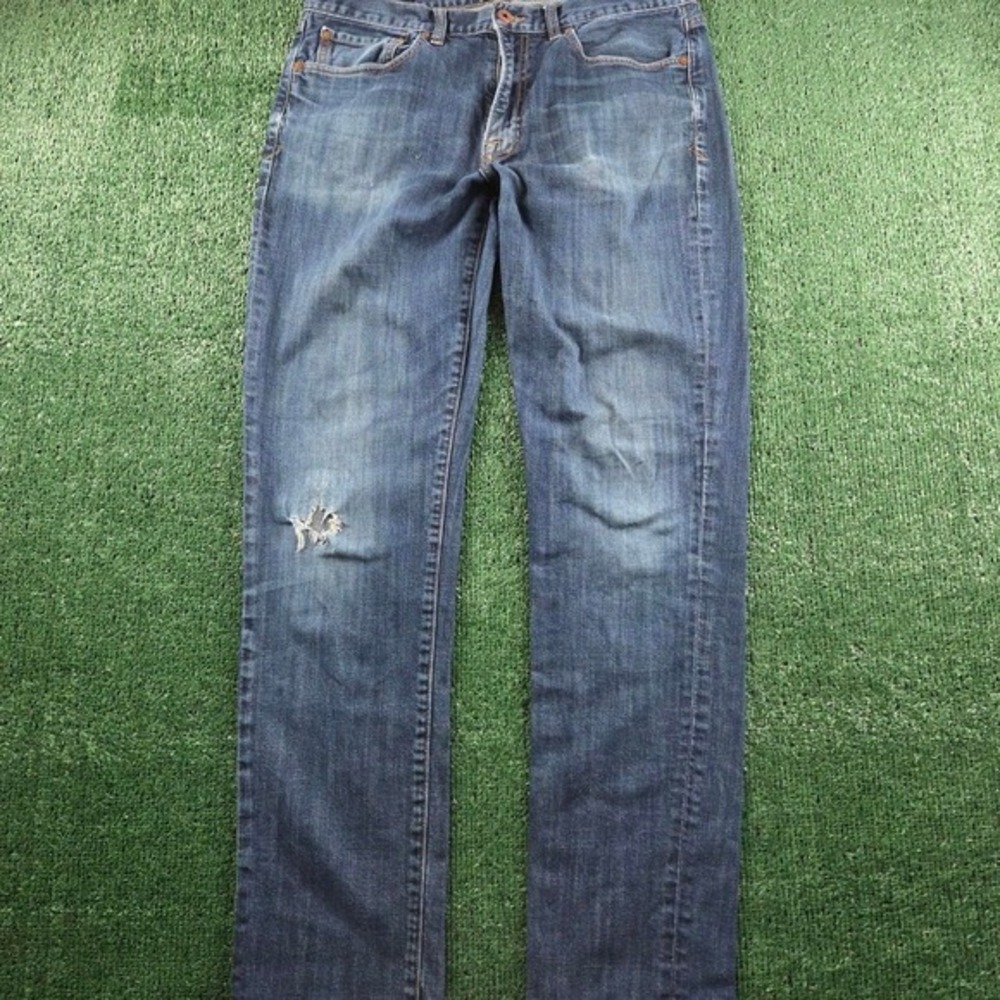 Lucky Brand 121 Heritage Slim Jeans Medium‎ Wash Blue Denim 34x34 Distressed
